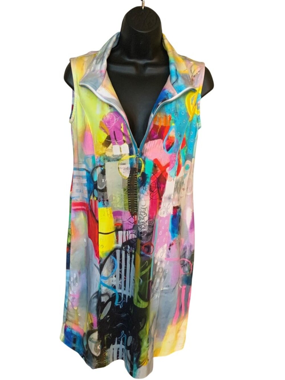 Simply Art By Dolcezza Multicolor Abstract Sleeveless Dress With Zipper Collar M